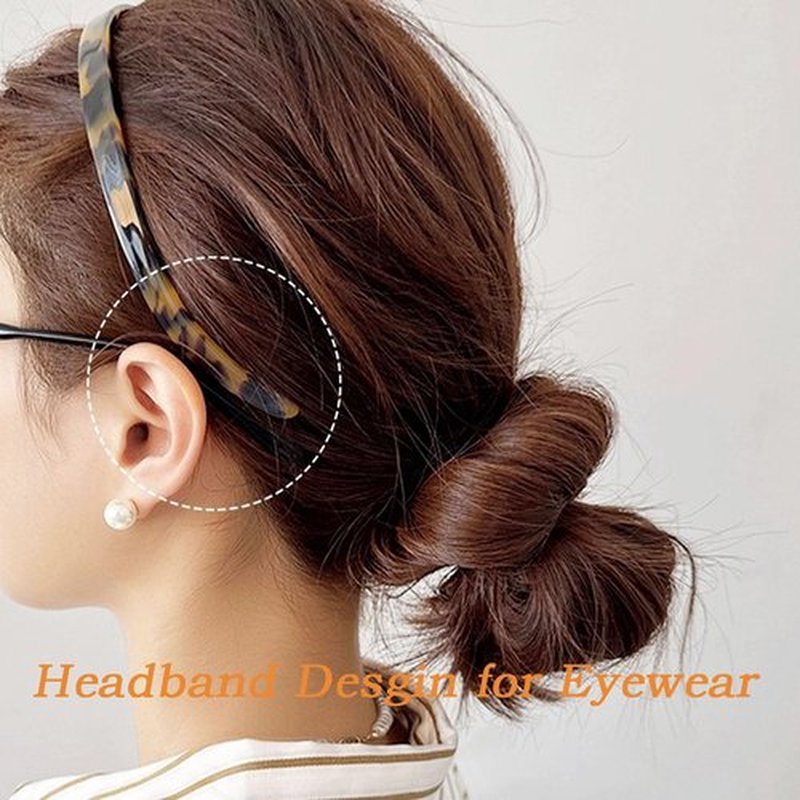 KOVOLITU 2 Pack Eyewear Headbands Comfortable Headbands for Women Acetic Acid Headband Designed for Eyewear Fashion Skinny Headbands(Tortoise,Amber)