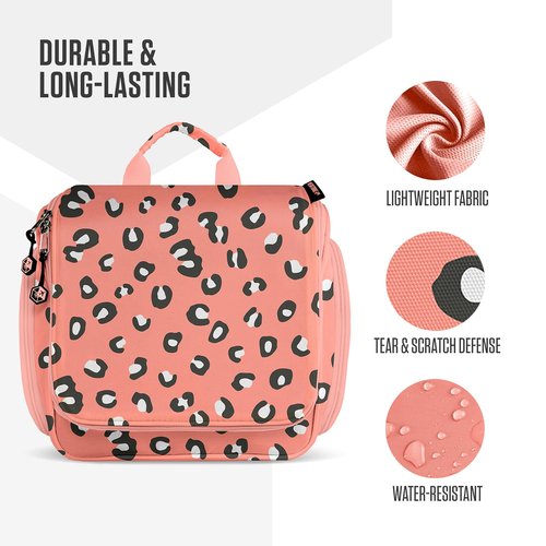 VENTURE 4TH Hanging Travel Toiletry Bag for Women & Men - Travel Organizer with Expandable Compartments & Removable Clear Pouch for Toiletries (Pink Cheetah)