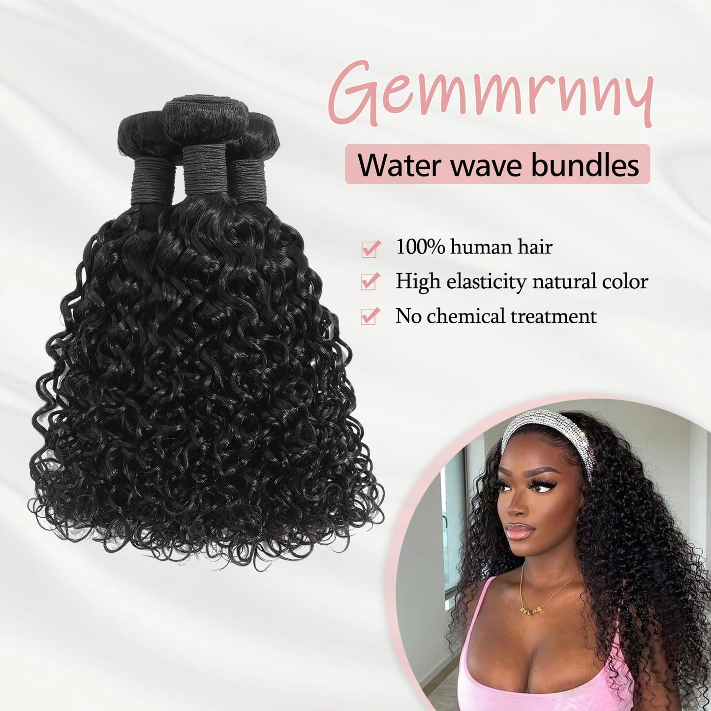 Gemmrnny Curly Bundles Human Hair 10 12 14 Inch Soft and Thick 3 Bundles Water Wave Human Hair Bundles 12A Brazilian Deep Wave Bundles 100% Unprocessed Wet and Wavy Bundles Human Hair