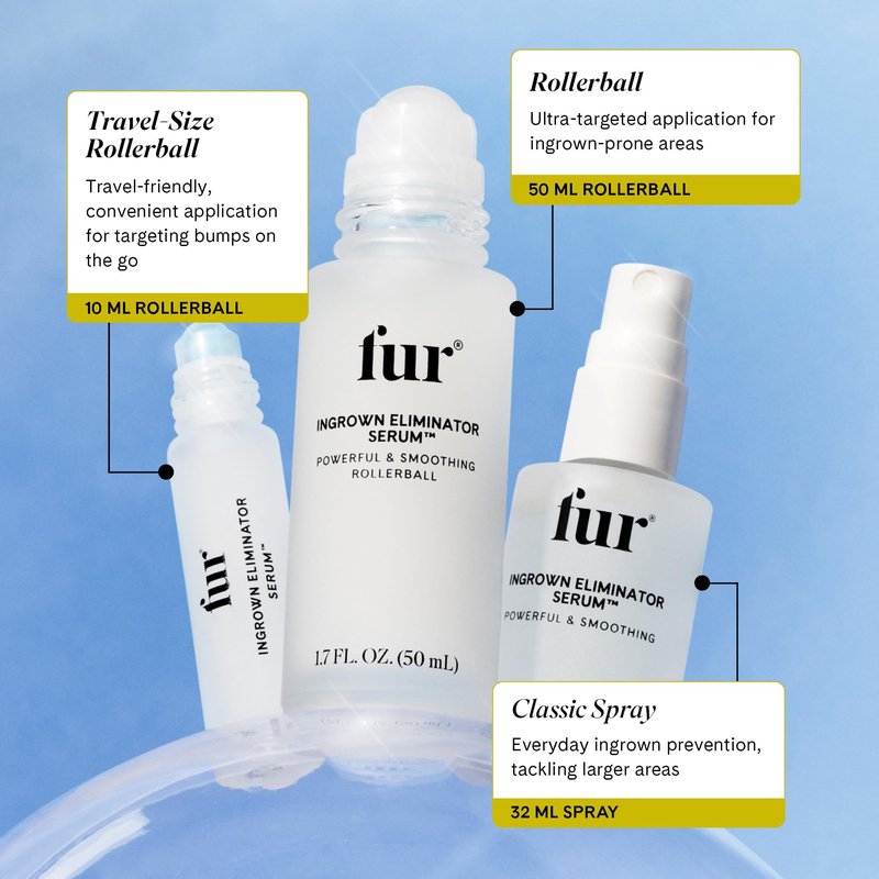 Fur Ingrown Eliminator Serum Rollerball Travel Size - Ingrown Hair Treatment Serum With AHAs and BHAs to Treat Ingrown Hairs and Bumps, Hydrates and Soothes Irritated Skin - 10 ml (Magnet Included)