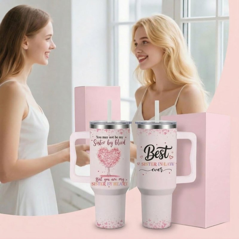 Sister in law Gifts, Best Sister-in-law Ever 40oz Tumbler with Handle Lid and Straw, Sisters in-Law Gift from Heart, Sisters in law Birthday Gifts, Christmas Wedding Gift Idea