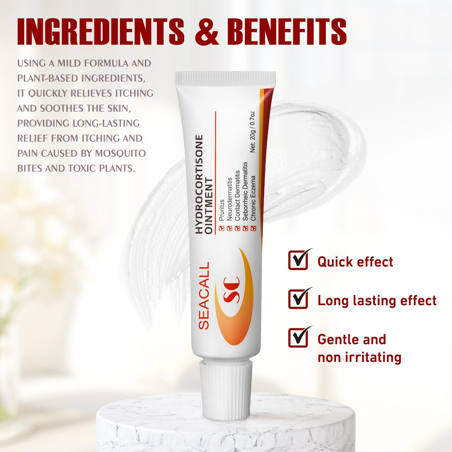 Seacall Hydrocortisone Cream - OTC Anti-Itch Relief for Eczema, Dermatitis & Skin Irritations | Maximum Strength Topical Treatment