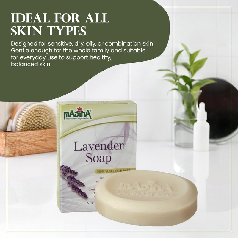 Madina Lavender Soap Bar – Natural Lavender Oil, Calming Scent, Moisturizing Cleanser, Gentle for All Skin Types, Aromatherapy Bath Soap, Daily Use, 3.5 oz Each (6 Pack)