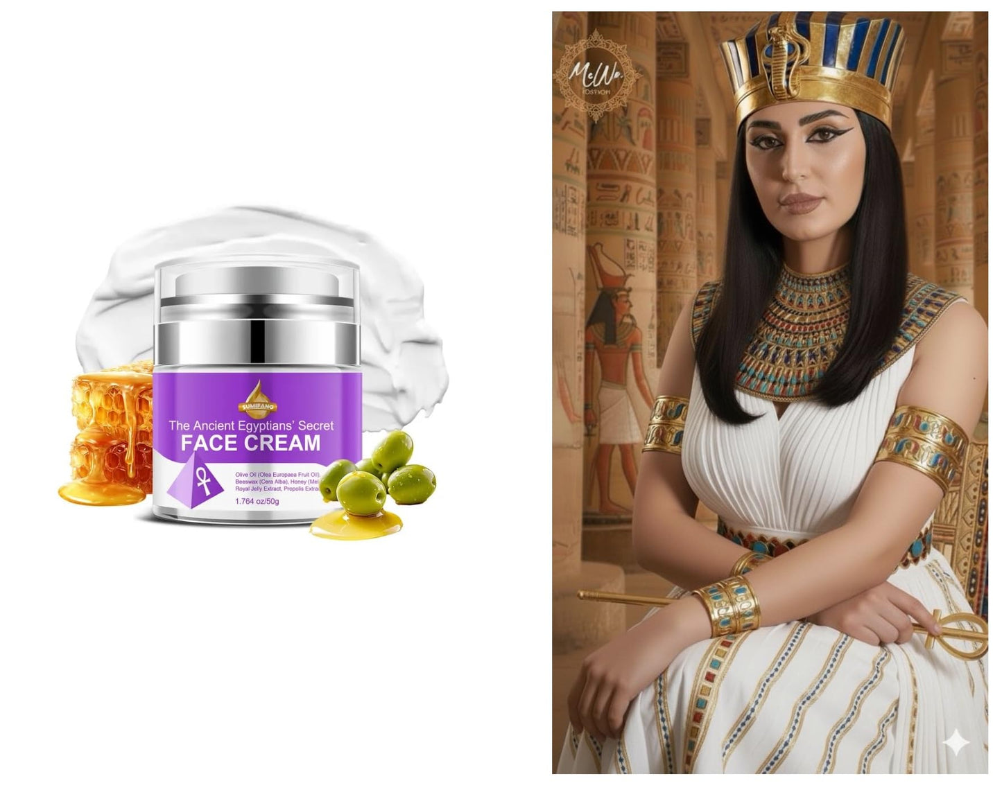 Voltafas Ancient Egyptian Face Cream, 1.764 oz, Natural Moisturizing Formula with Olive Oil, Royal Jelly, Honey, For All Skin Types