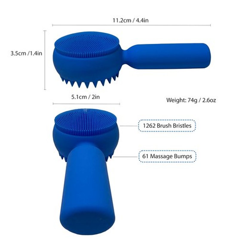 Silicone Facial Cleansing Brush 2 in 1 Silicone Facial Scrubber Manual Exfoliating Facial Brush Face Cleanser Face Exfoliator Ultrafine Bristles for Sensitive Skin Easy to Clean Lather Well (DeepBlue)