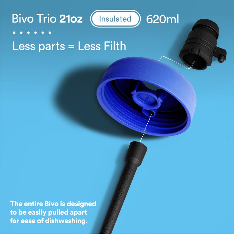Bivo Trio 21oz Insulated Stainless Steel Bike Water Bottle - for Cycling - Fits Most Cages, Dishwasher Safe, High Flow Sports Nozzle - Keeps Drinks Cold 12+ Hours - Black
