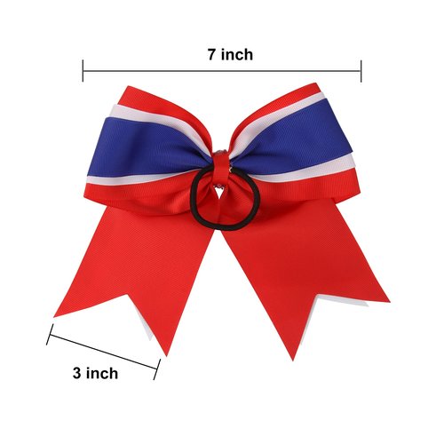 8 Inch 3 Colors 3 Layers 6 Pcs Cheerleader Bows Jumbo Cheerleading Bows Hair Elastic Hair Tie for High School College (Purple/White/Black)