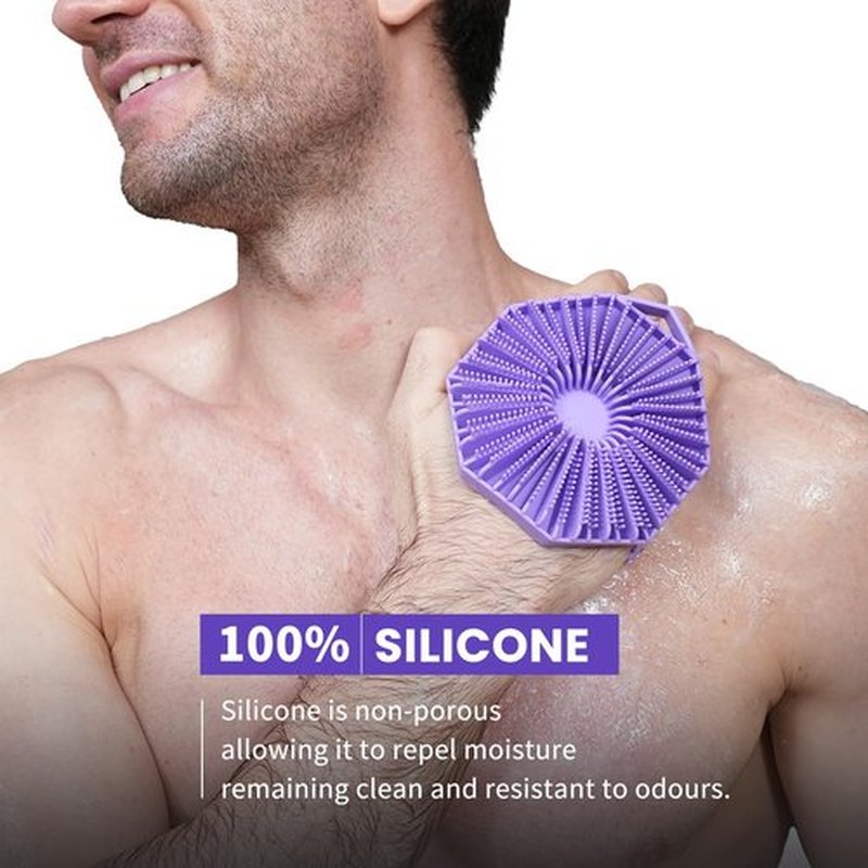 iTokGoK® Silver-Infused 2-in-1 Silicone Body Scrubber, Double-Sided Design Body Brush Silicone Body Scrubber Exfoliating Body Brushes for All Skin for Showering, Lathers Well - Purple