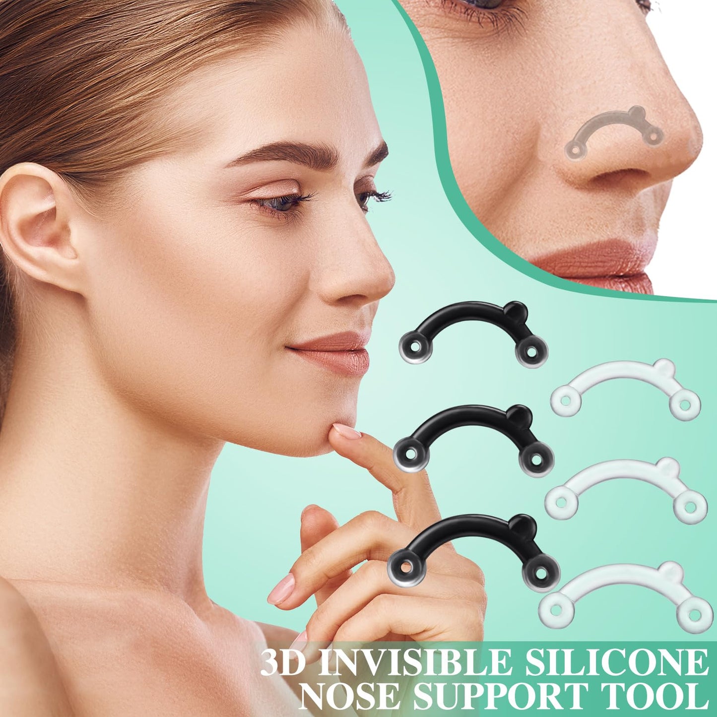 Spnico 6 Pairs Nose Lifter Nose Lifting Shaping Slimmer Clip Beauty Tool Inserts No Pain Invisible Shaper Tool Straightening Beauty Kit for Women Men(Black, Clear)