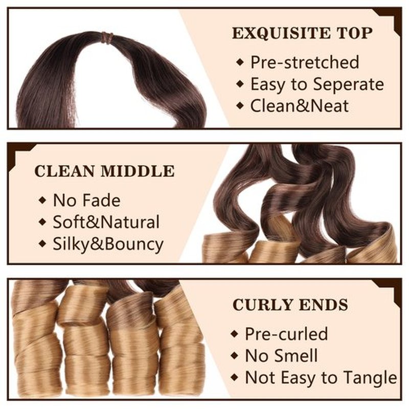 COOKOO French Curly Braiding Hair 22 Inch 9 Packs Pre Stretched French Curl Bouncy Braiding Hair Ombre Brown to blonde Loose Wavy Braiding Hair Synthetic Hair Extensions for Black Women OT4/27#