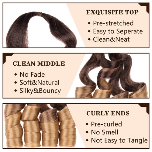 COOKOO French Curly Braiding Hair 22 Inch 9 Packs Pre Stretched French Curl Bouncy Braiding Hair Ombre Brown to blonde Loose Wavy Braiding Hair Synthetic Hair Extensions for Black Women OT4/27#