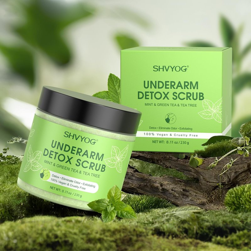 Underarm Detox Scrub, Armpit Detox Green Tea, Mint and Tea Tree Body Deodorant, Natural Dark Armpit Remover for Odors Eliminating and Exfoliating, also for Whole Body & Sensitive Skin, Unisex 8.11 Oz