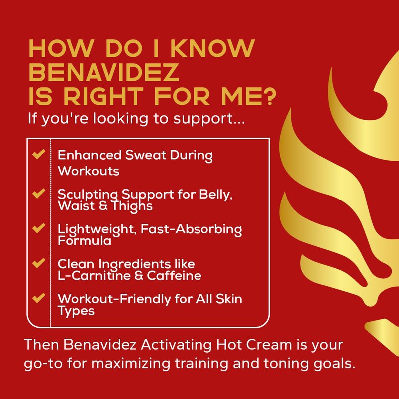 Benavidez Activating Hot Cream – Sweat Enhancer & Fat Burner Gel with L-Carnitine & Caffeine – Thermogenic Workout Cream for Belly, Waist & Thighs – Cellulite & Body Sculpting Support – 200g