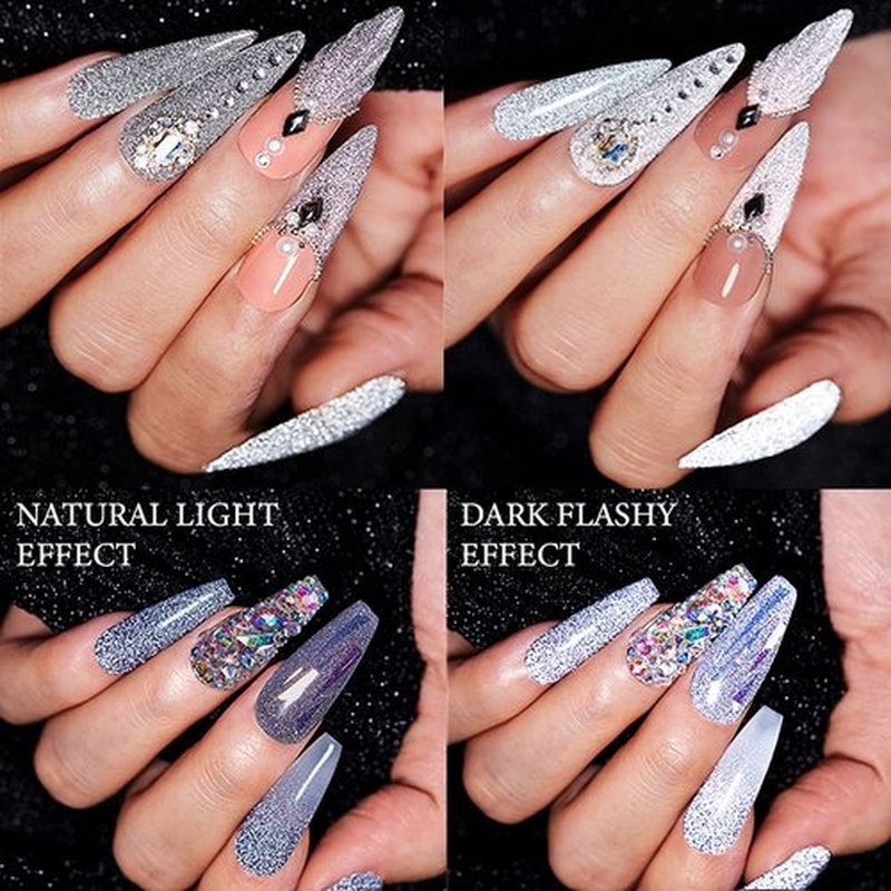MIZHSE Reflective Glitter Gel Nail Polish, Holographic Glitter Gel Polish Set Sparkly Shiny Bling Nail Gel Soak Off UV/LED Gel Nail Art Manicure Kit