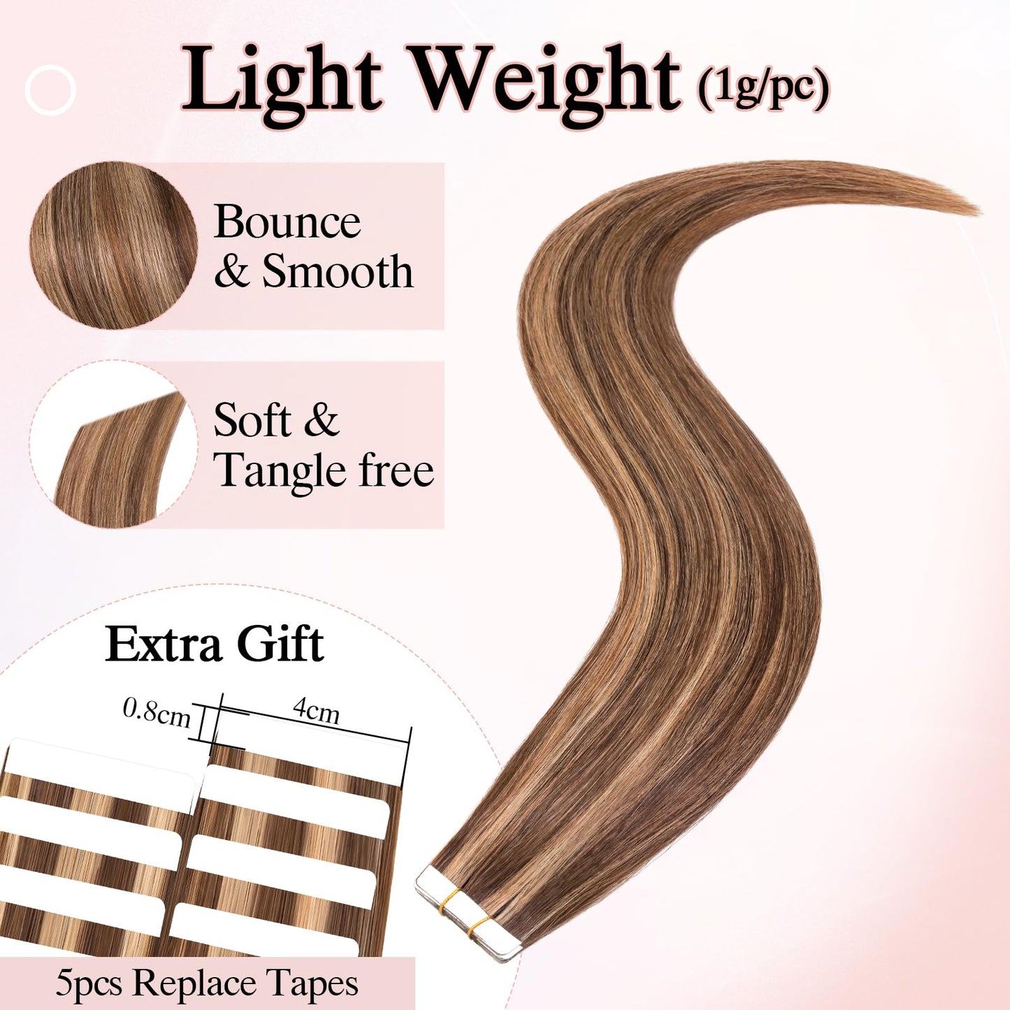 SEGO Pro 10pcs Tape in Hair Extensions Human Hair Long Straight Tape in Hair Extensions Real Human Hair Seamless Invisible Tape in Hair Extensions,10inch Medium Brown mixed Dark Blonde,15g