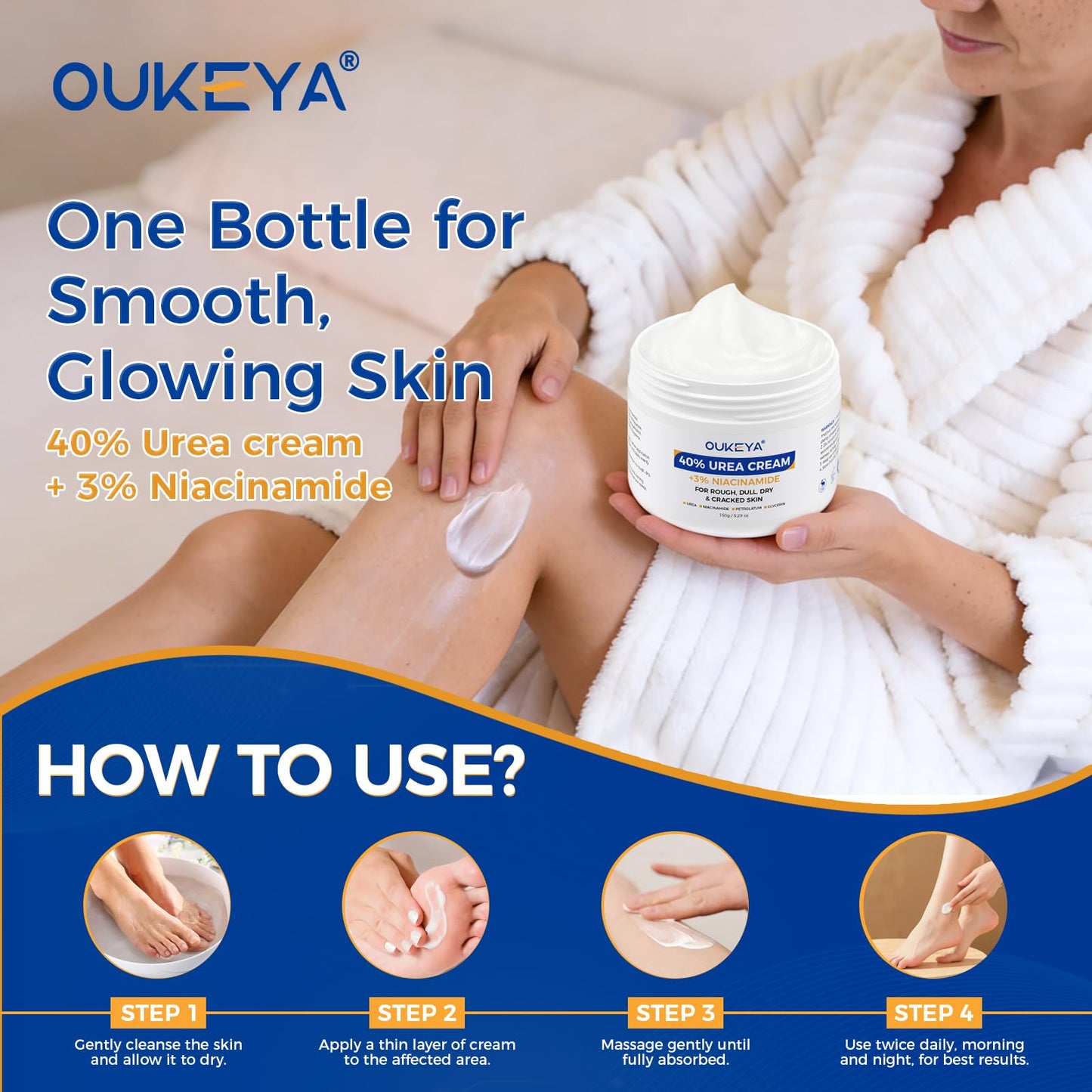 OUKEYA Urea Cream 40 Percent with 3% Niacinamide, 5.29oz