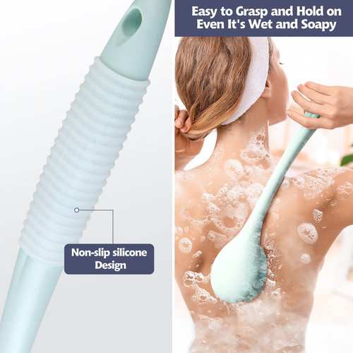 BEDELITE Back Bath Brush Long Handle for Shower of 2 - Soft Shower Brush for Men & Women,Back Brush Scrubber - 16.4" Long Skin Exfoliator for Bath Scrubber Body Brush(2 Pack, Blue & Ivory)