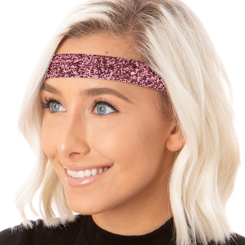 Hipsy Women's Adjustable Non Slip Cute Fashion Wide Bling Glitter Hair Headband 3-pack (Black/Antique Rose/Pink Rose)