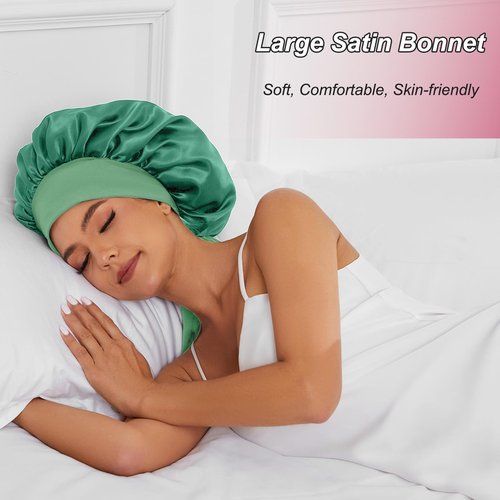 Satin Silk Bonnet Hair Bonnet for Sleeping Jumbo Sleep Cap, Bonnet for Women Curly Hair, Double Layer Bonnet with Tie Band, Shower Cap