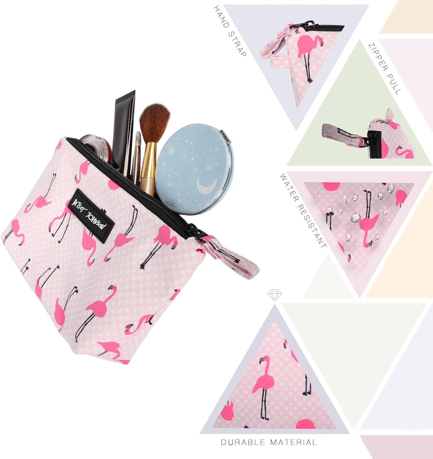 Betsey Johnson 8.5 Inch Zipper Cosmetic Pouch Small Toiletry Bag–Lightweight Durable Polyester Organizer with Inner Zipped Pocket Good For Makeup Accessories and Travel Needs (Covered Rose)