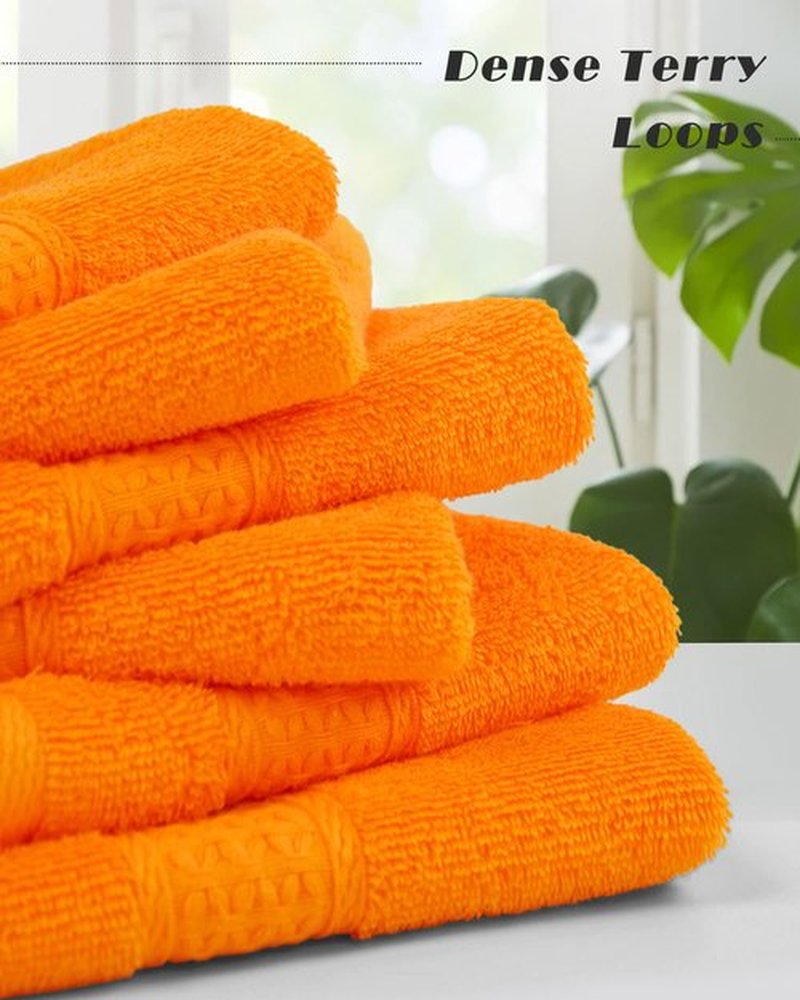 Cleanbear Washcloths Orange Face Cloths Set of 6 Large All Cotton Bathroom Wash Cloth - 13 by 13 Inches Highly Absorbent Face Towels for Daily Use