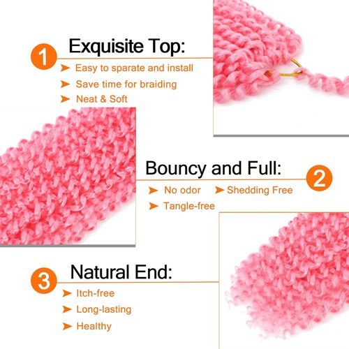 Passion Twist Hair 18 Inch 6 Packs Pink Water Wave Crochet Hair for Passion Twists Long Bohemian Braiding Protective Style Hair Extensions (18 Inch 6 Packs, Pink#)