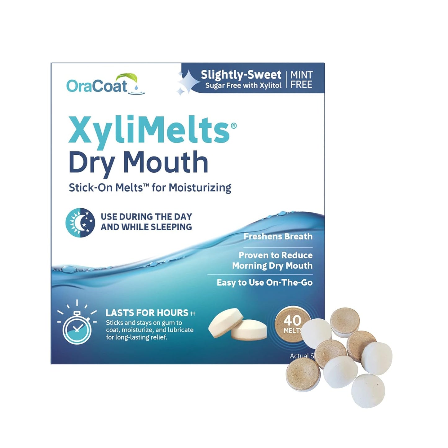 Oracoat XyliMelts Dry Mouth Relief Bundle Slightly Sweet 40 Count, Mild Mint 40 Count and Cinnamon 40 Count