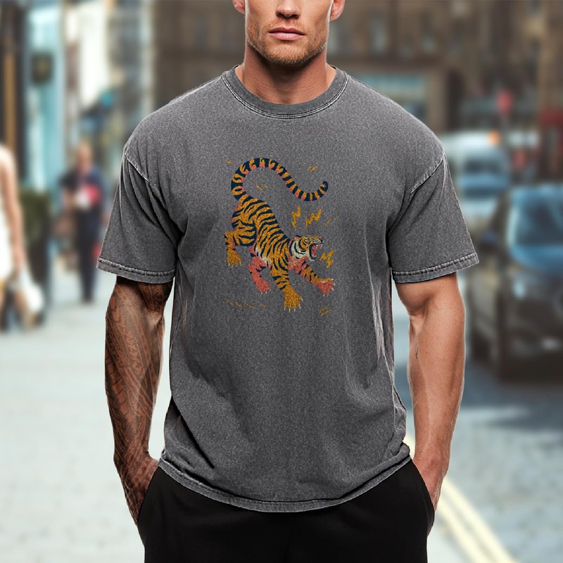 domirica Street Shirts for Men Solid Grey 100% Cotton Acid Washed Mens Graphic Tee Baggy Oversized 2026 Summer Gym Beach Men Clothes Apparel,2XL