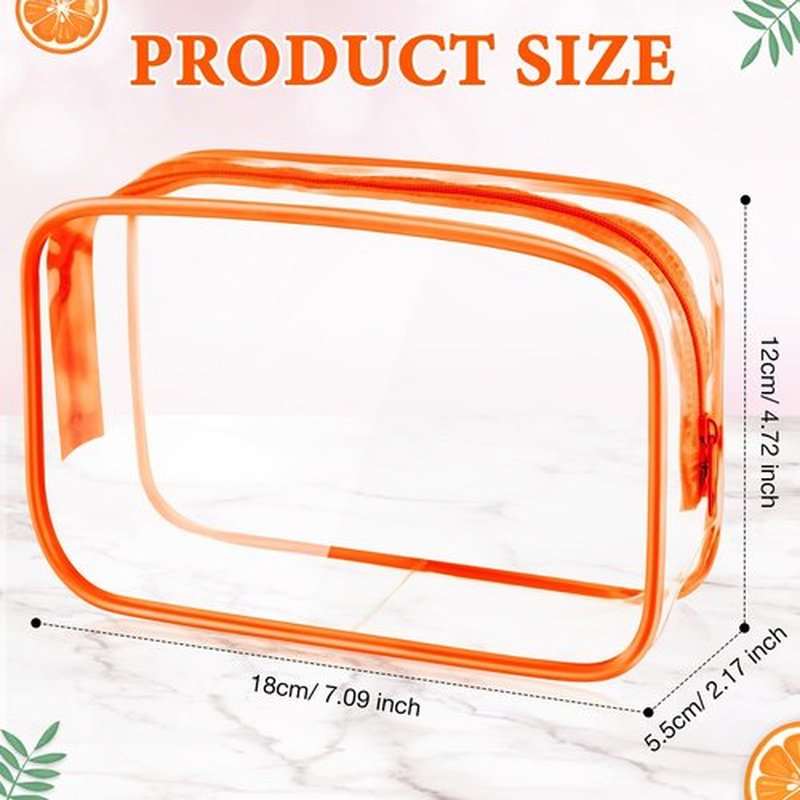 Weewooday 12 Pieces Clear Cosmetics Bag PVC Zippered Clear Toiletry Carry Pouch Cosmetic Makeup Bag Waterproof Makeup Bag Vinyl Plastic Organizer Case for Vacation Bathroom(Medium,Orange)