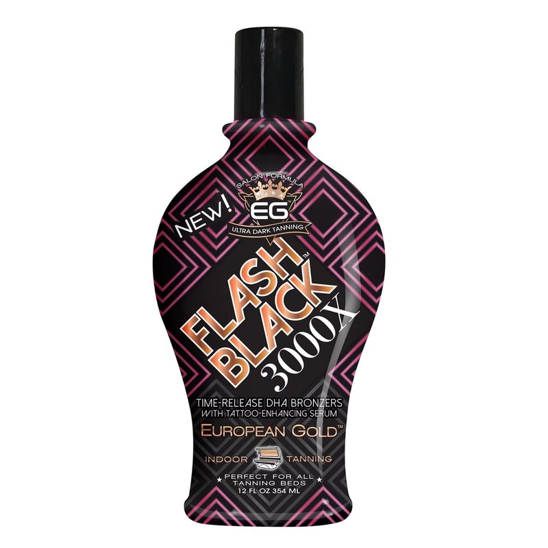 Set of 2: European Gold Flash Black 3000X Indoor Tanning Lotion with Time-Release DHA Bronzers, 12 oz