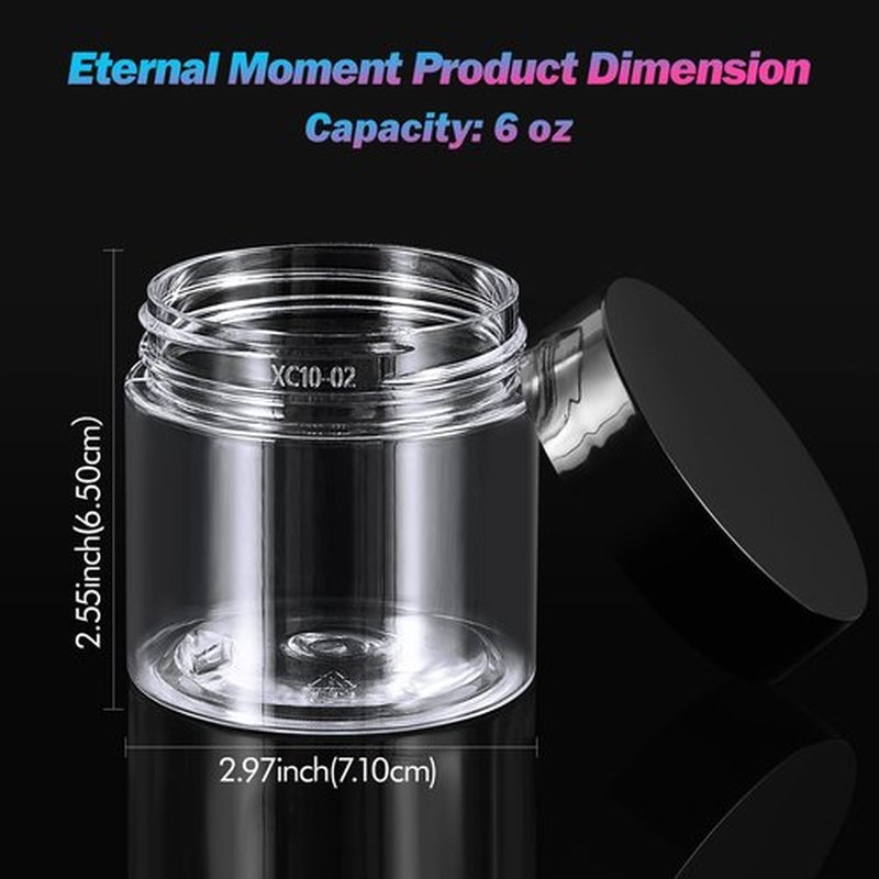 36 Pack 6 OZ Plastic Jars Round Clear Cosmetic Container Jars with Lids, Eternal Moment Plastic Slime Jars for Lotion, Cream, Ointments, Makeup, Eye shadow, Rhinestone, Samples, Pot, Travel Storage