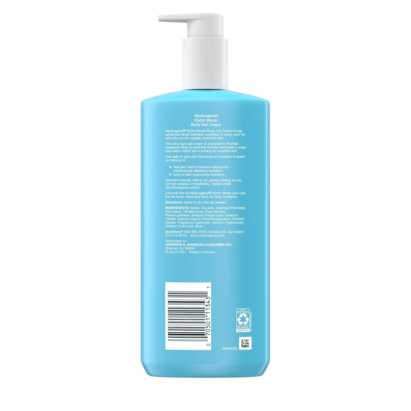 Neutrogena Hydro Boost Fragrance-Free Body Gel Cream with Hyaluronic Acid, Non-Greasy, Fast Absorbing Moisturizer & Hydrating Full Body Cream for Sensitive Skin, Paraben-Free, 16 oz (Pack of 3)