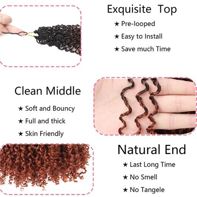 Fovbuty Ombre Ginger Yanky Twists Crochet Hair 8inch 9 Bundles/Lot Yanky Twist Passion Twist Crochet Hair Pre Looped Spring Twist Crochet Hair Kinky Twist Crochet Hair for Women 1B/350# 9pcs
