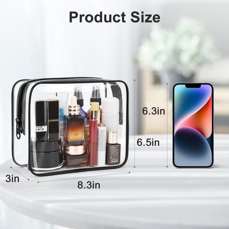 Wedama Clear Toiletry Bag, Cosmetic Bags 2 Pack with Zipper Carry on Airline Airport Travel Accessories, PVC Makeup Bags for Travel, Clear Travel Bags for Women and Men-Black