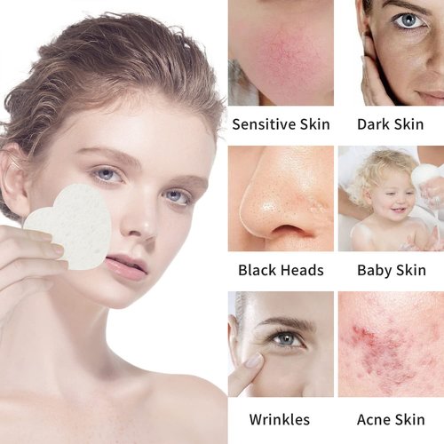 100-Count Compressed Facial Sponges for Estheticians Heart Shape Natural Cellulose Sponge Professional Cosmetic Spa Sponges for Face Cleansing, Massage, Pore Exfoliating, Mask, Makeup Removal, White