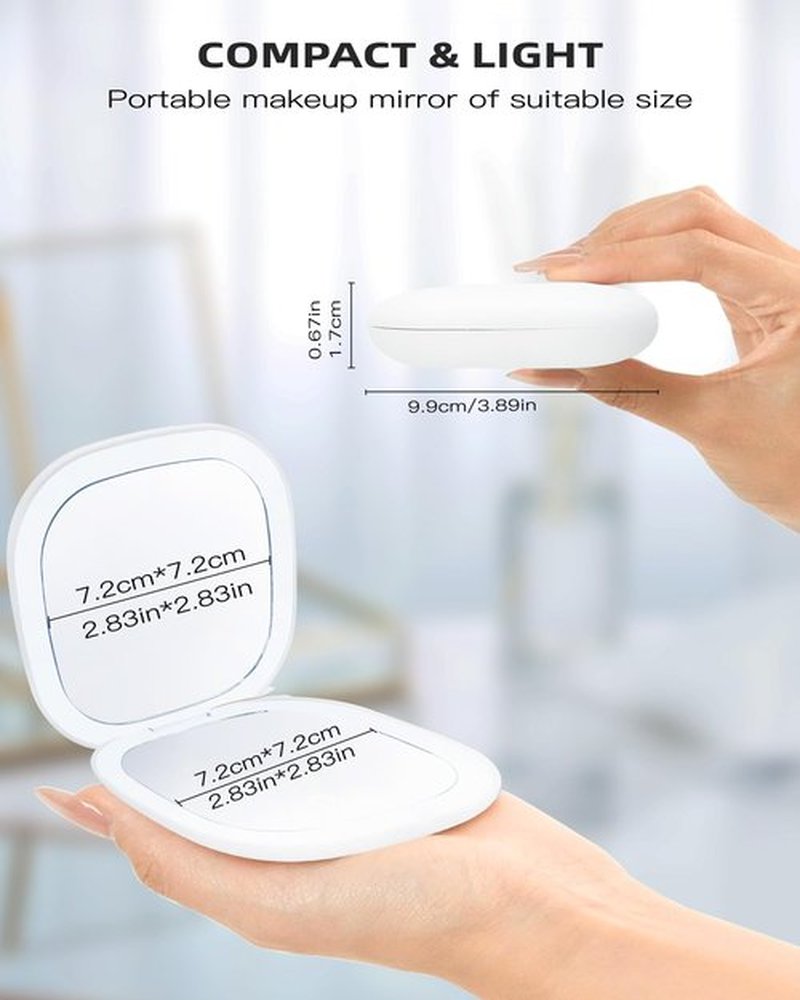 LHQOO LED Magnifying Travel Mirror 1/5x Portable Desktop Mirror - Magnifying Portable Double-Sided Dimmable USB Charging Touch Screen for Travel, Daily Commute and Dating (White)