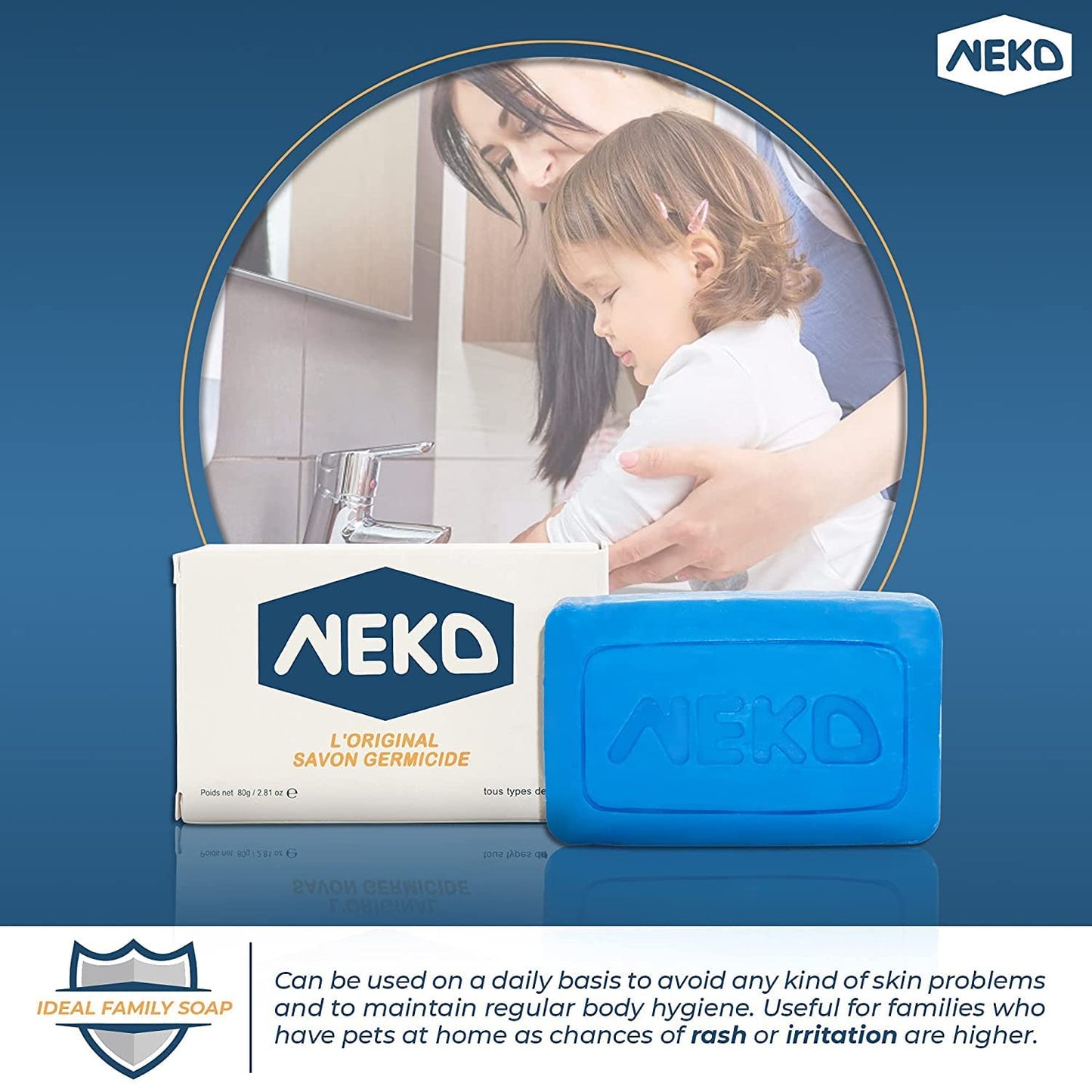 Neko Germicidal Soap - 2.82 oz / 80g - Family Bar Soap, Old Traditional Recipe,