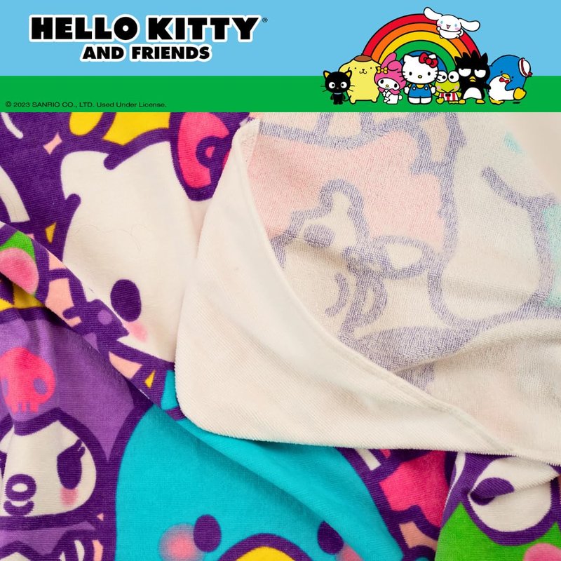 Hello Kitty & Friends Kids Super Soft Bath/Pool/Beach Soft Cotton Terry Hooded Towel Wrap, 24 in x 50 in, (Officially Licensed Product) By Franco