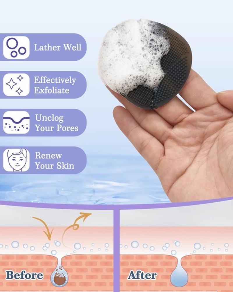 Manmihealth Silicone Handheld Manual Facial Cleansing Brush & Silicone Body Scrubber Shower Brush with Non-Slip Hand Strap Set 2 PCS, Deep Cleansing Face Body Scrubber with a Free Hook (Black*2)