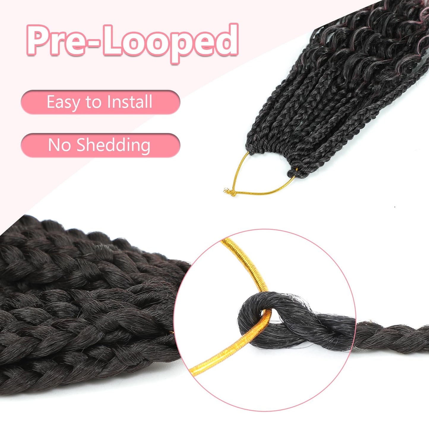 8 Packs Crochet Box Braids- 14 Inch Bohomian Box Braid Crochet Hair Synthetic Braiding Hair Goddess Box Braids Crochet Hair for Black Women(14(8Packs), 1B/Pink)