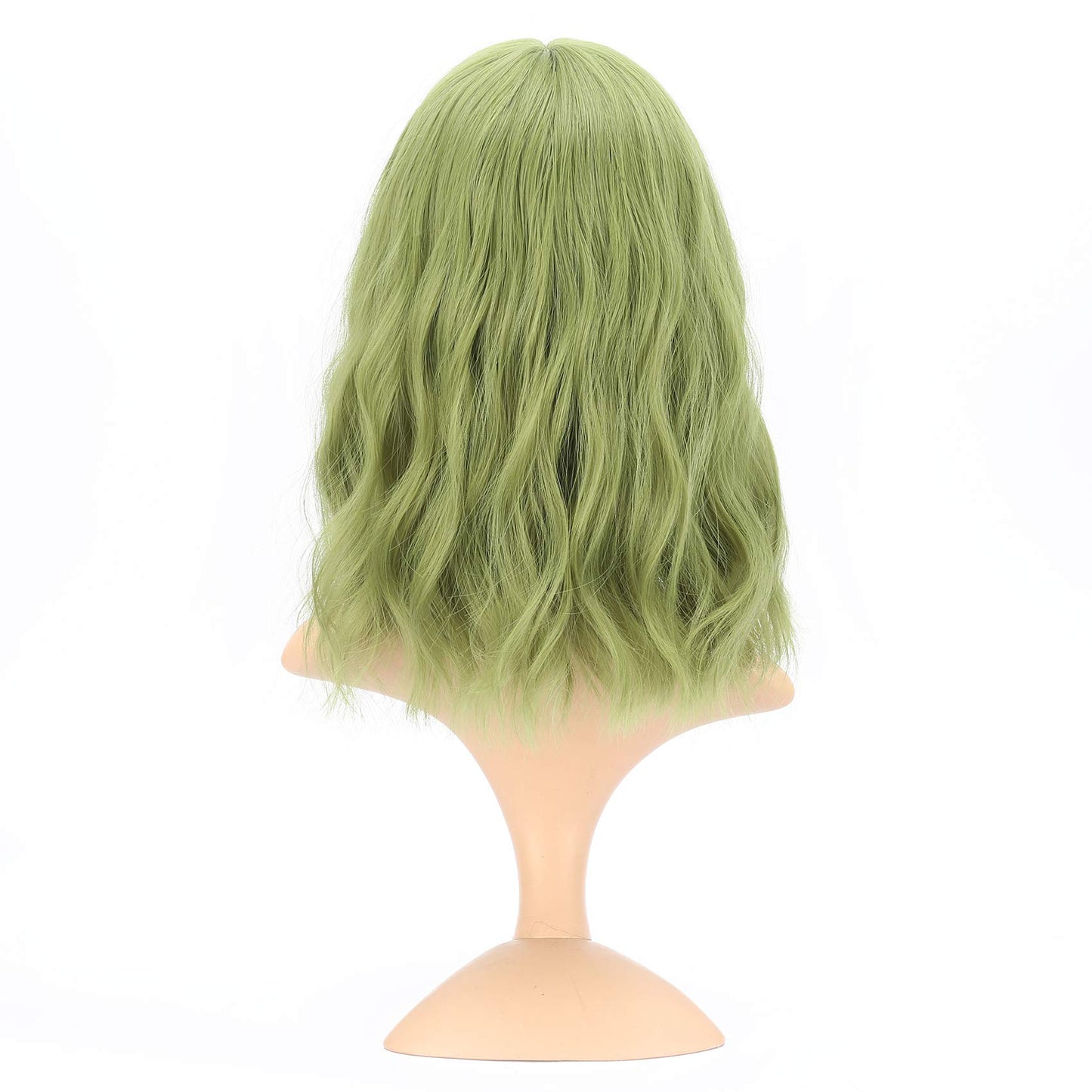 VCKOVCKO Natural Wavy Wig With Air Bangs Short Bob Matcha Green Wigs Women's Shoulder Length Wigs Curly Wavy Synthetic Cosplay Wig Pastel Bob Wig for Girl Colorful Wigs(12", Matcha Green)