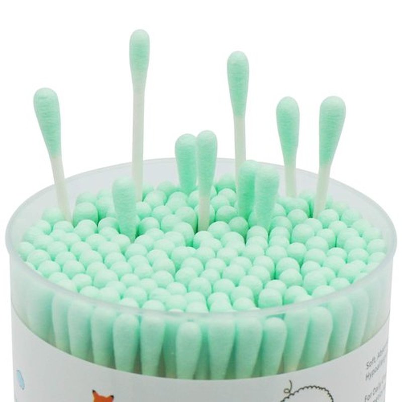 HOMEFOX Green Cotton Swabs Spiral - 600 Count Organic Cotton Buds Double Side Tightly Wrapped Cotton Tips Paper Stick Soft Gentle Lint-Free Cruelty-Free, Round & Spiral (Green)