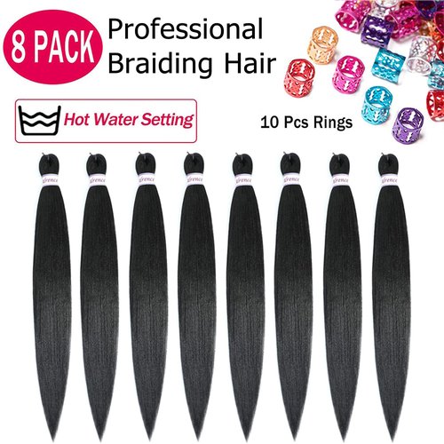 Alrence Pre Stretched Braiding Hair Long Braid 42 Inch 8 Packs Professional Braiding Hair Extensions Synthetic Crochet Twist Braids (42 Inch, 1B#)