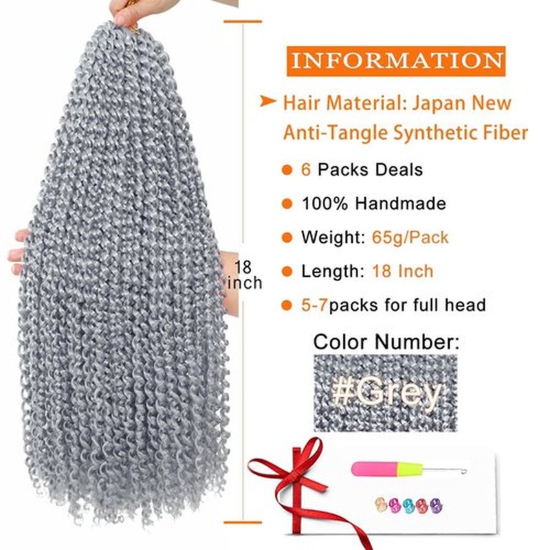 Grey Passion Twist Hair 18 Inch 6packs Gray Water Wave Braiding Hair for Butterfly Locs Passion Twists Long Bohemian Protective Hair Extensions (18 Inch, 6packs, Grey#)