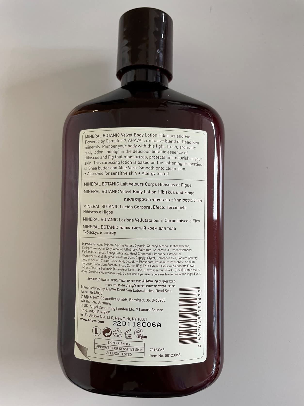 AHAVA Mineral Botanic Velvet Cream Body Lotion, Hibiscus & Fig - Washes Away Dirt and Impurities, Relaxes, Enriched with Exfoliating Hibiscus, Malic & Citric Acid, Fig & Exclusive Osmoter, 17 Fl.Oz