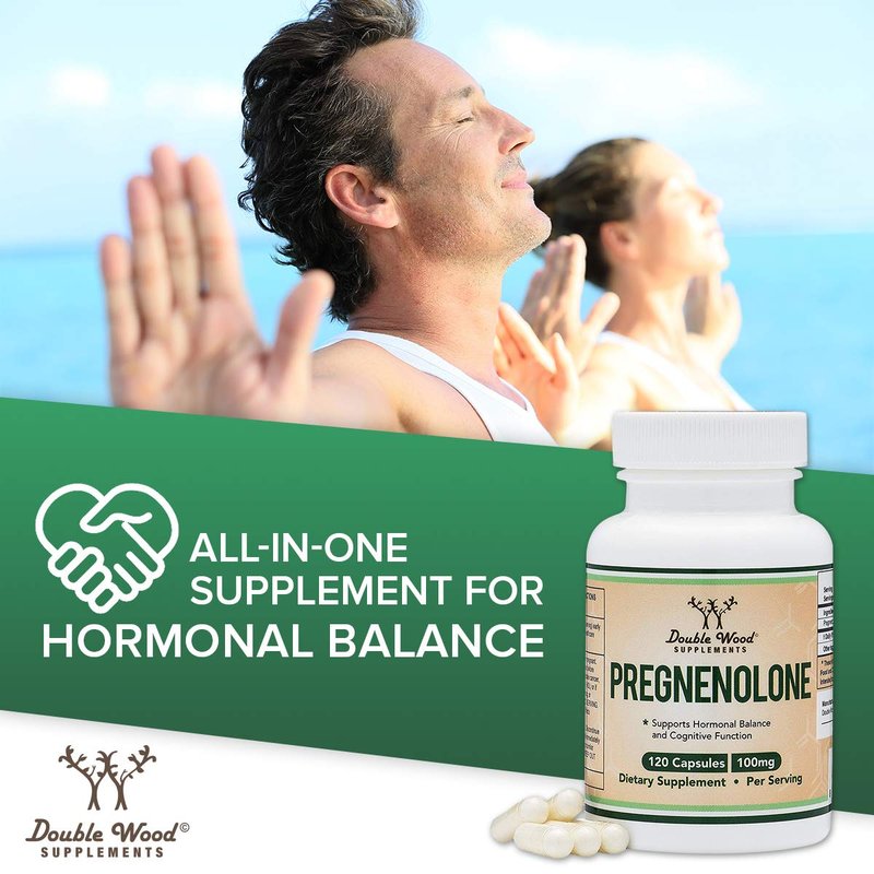 Pregnenolone 100mg per Serving (Converted to Progesterone to Boost Progesterone Levels) - Third Party Tested - 120 Capsules (50mg per Capsule) Non-GMO by Double Wood