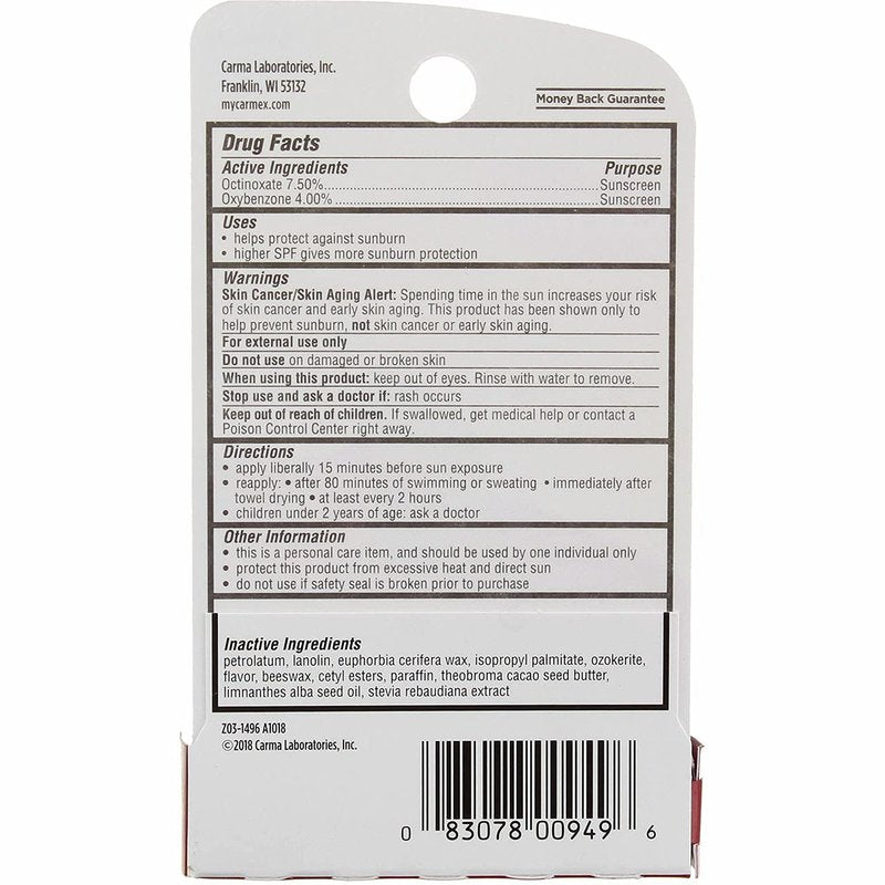 Carmex Lip Balm Stick Cherry Spf#15, 0.15 Oz