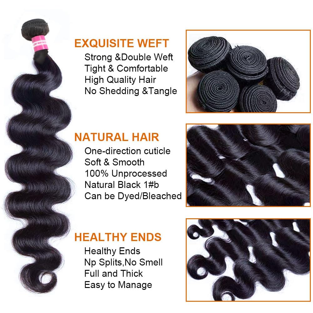 ADOIFAIR 12A Brazilian Human Hair Bundles Body Wave 26 inch Single Bundle Virgin Hair Bundles Body Wave Bundles Human Hair Double Weft One Bundles Natural Black Color