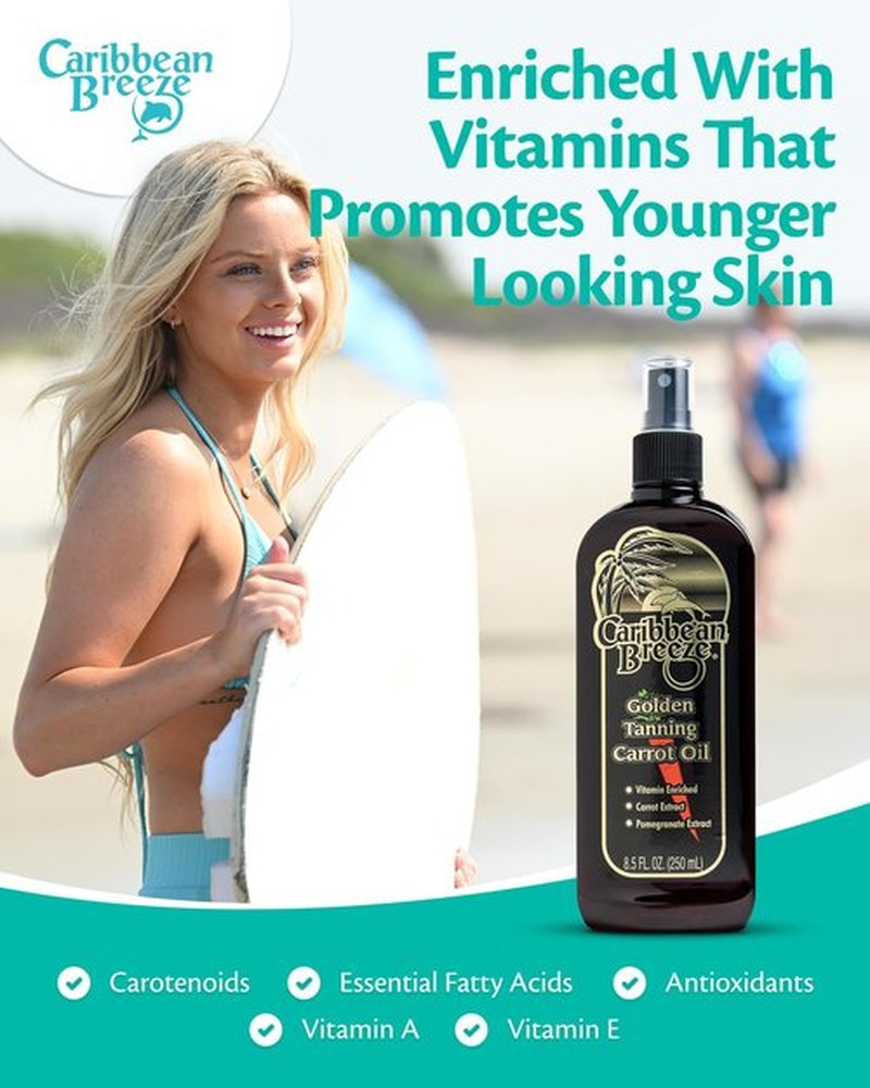 Caribbean Breeze Ultimate Carrot Tanning Oil Outdoor, Tanning Oil Spray with Coconut Oil, Aloe Extracts, Rich in Anti-Oxidants, Moisturizes the Skin and Anti-Aging Properties, 8.5 oz (250 ml)