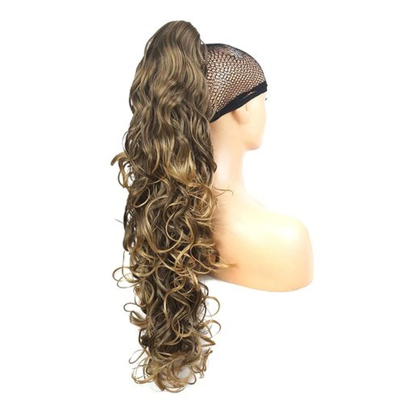 Lydell 30" Long Curly Styled Clip In Claw Ponytail Hair Extension Synthetic Hairpiece 280g with a jaw/claw clip (6T24B Brown Mix)